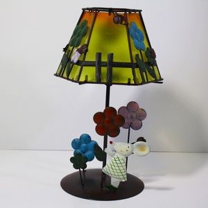 Whimsical Tea Light Lamp w/ Mouse, Flower Bird. 12.5"in.